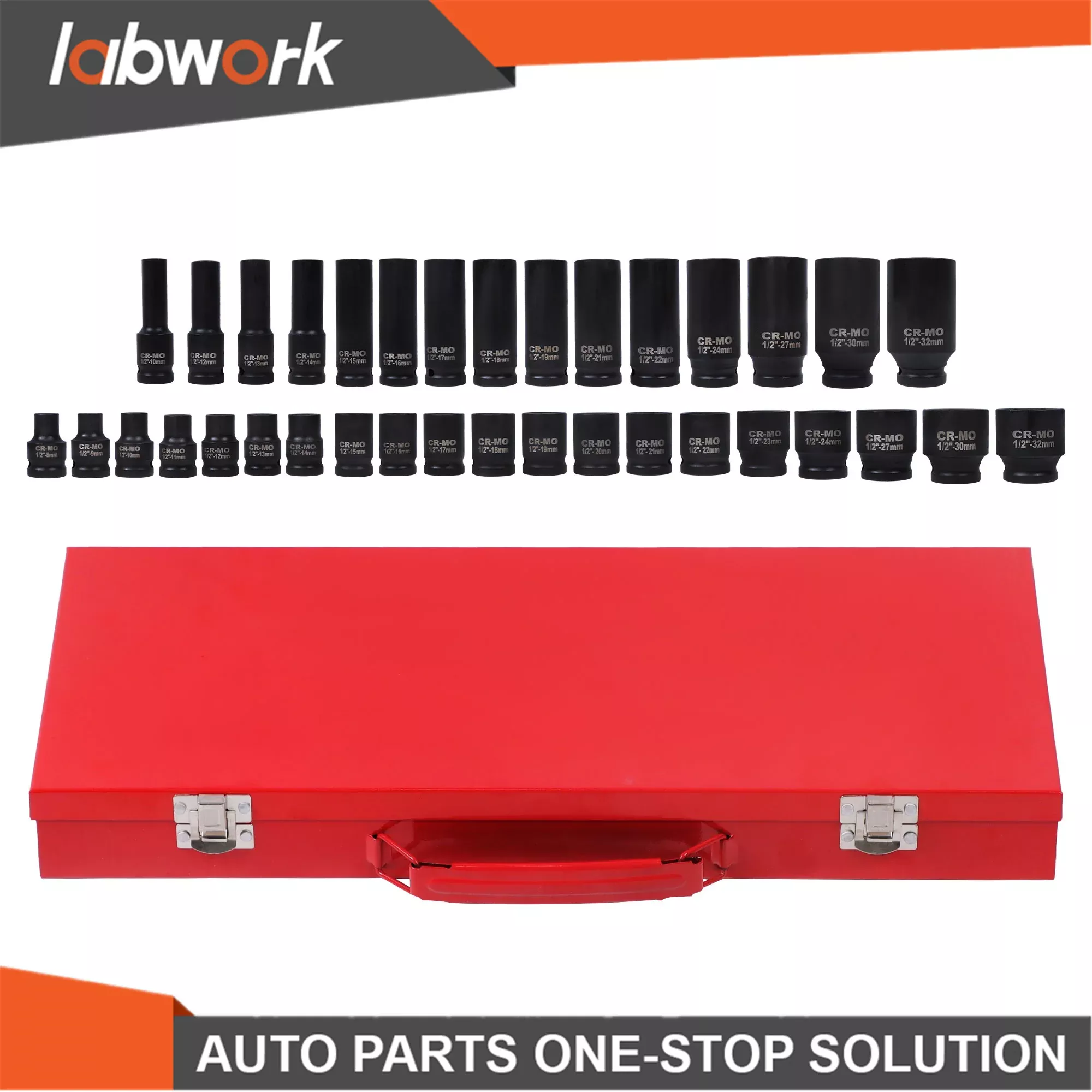 1/2" Inch Deep Impact Socket Set Drive 8-32mm Metric Garage Sae With Case 35pcs