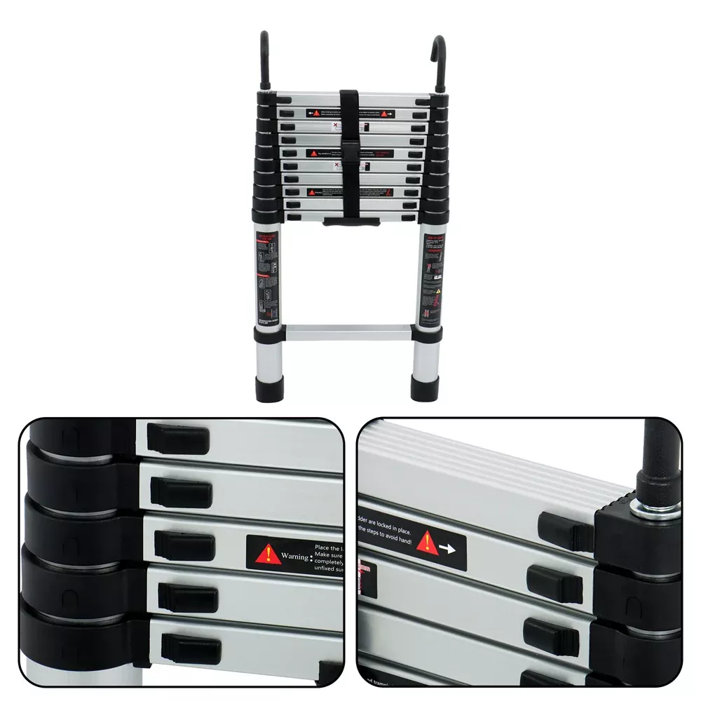 10.5 FT Telescoping Ladder Tall Ladder Folding Retractable Ladder W/ 2 Hooks