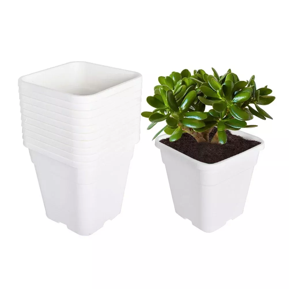10 Pack Square Nursery Pot Plastic Plant Flower Pots Container 5 Gallon White