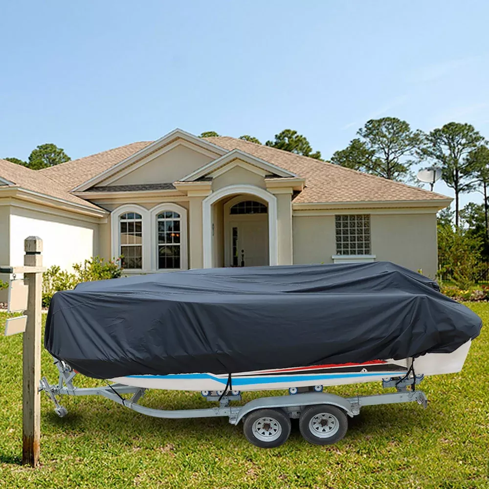 11-13ft Boat Cover V-Hull Runabouts 420D Black Waterproof Heavy Duty