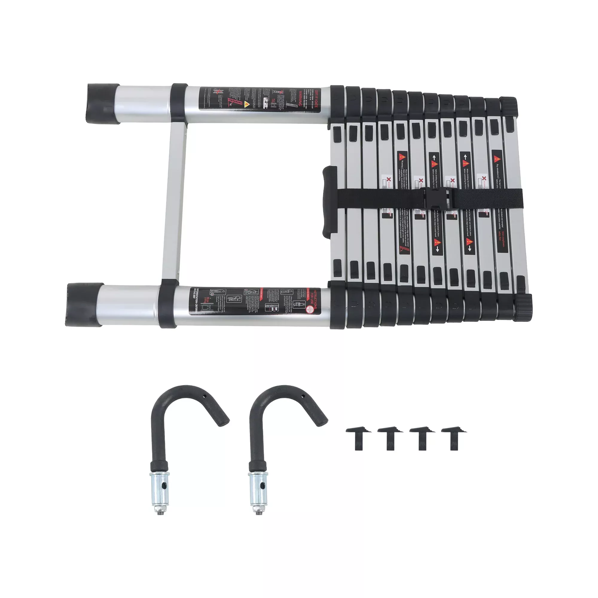 12.5 FT Collapsible Telescopic Extension Ladders Aluminum With Hooks 330lbs