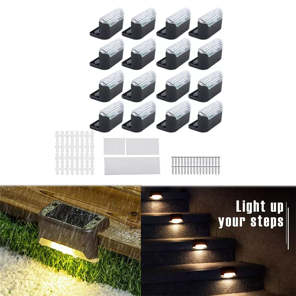 16 Pack Solar Step Lights Waterproof Led Solar Lights For Outdoor Stairs Warm