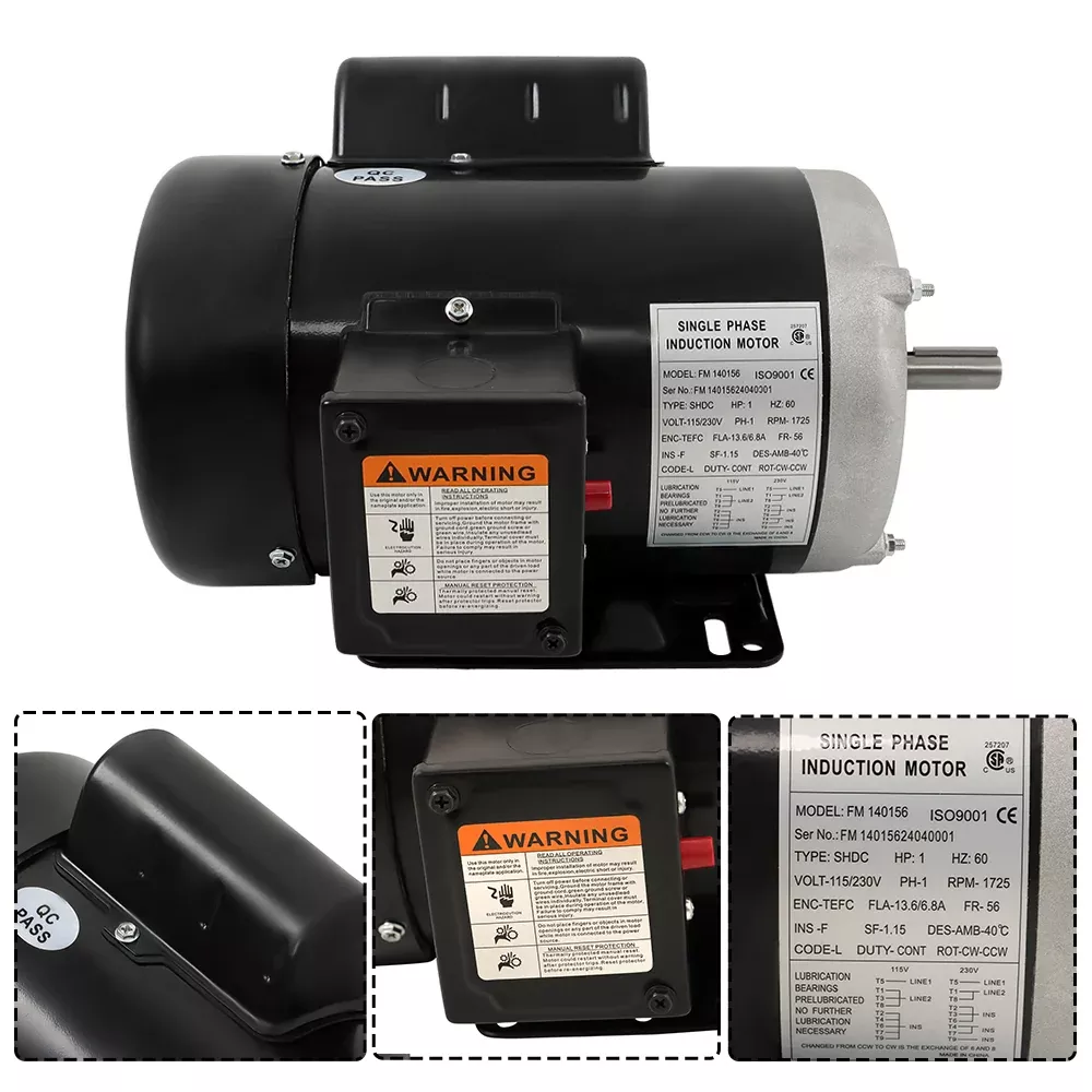 1HP Electric Motor 56 Frame 1 Phase TEFC 1750RPM General Rated 13.6/6.8A