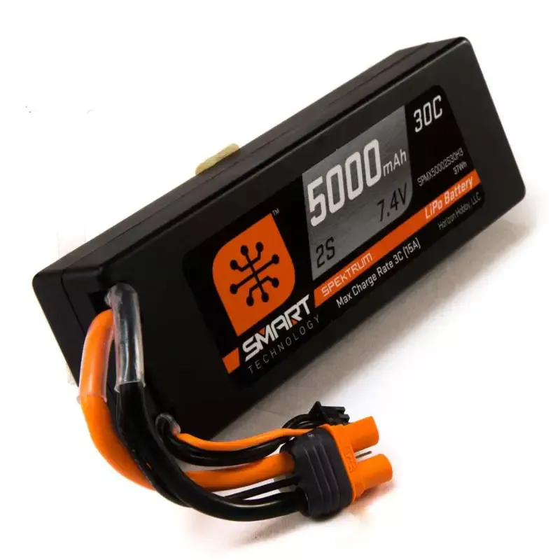 2 Cell 5000mAh7.4V 30C Smart LiPo Battery, Hardcase, IC3