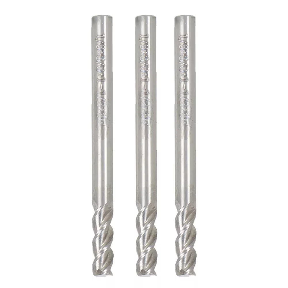 3 Pieces 1/8" 3 Flute Regular Length Carbide End Mill for Aluminum