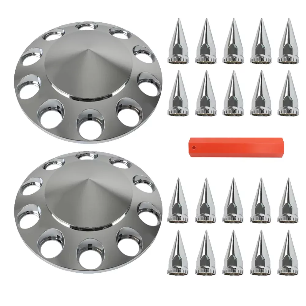 33mm Nut Covers Spiked Front Hub Cover Set Chrome Semi Truck Wheel Cover