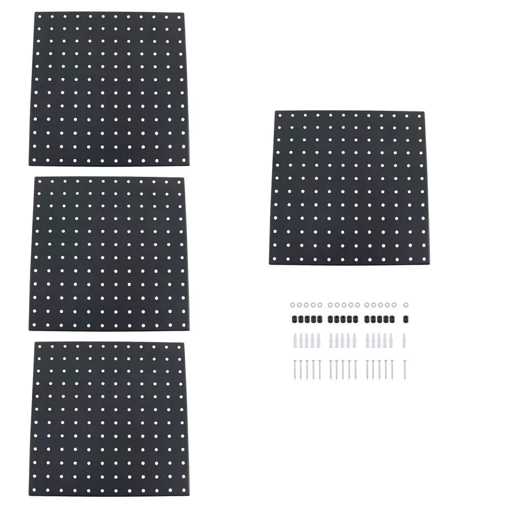 4 Pack Metal Pegboards Black Peg Boards Wall Organizer Panel Storage Hanger Tool