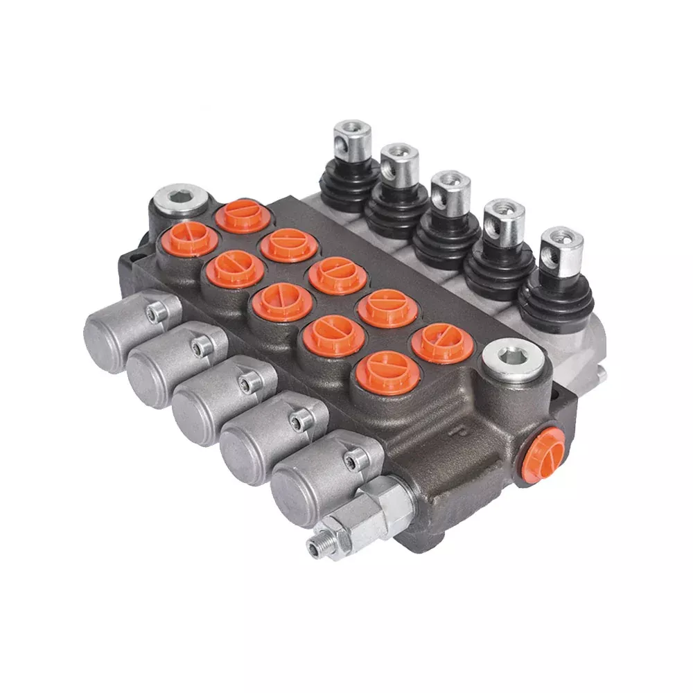 5 Spool Hydraulic Monoblock Double Acting Control Valve, 11 GPM, SAE Ports