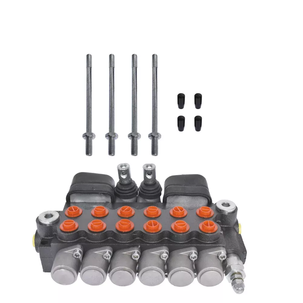 6 Spool 21 GPM Hydraulic Backhoe Directional Control Valve W/Joysticks SAE Ports
