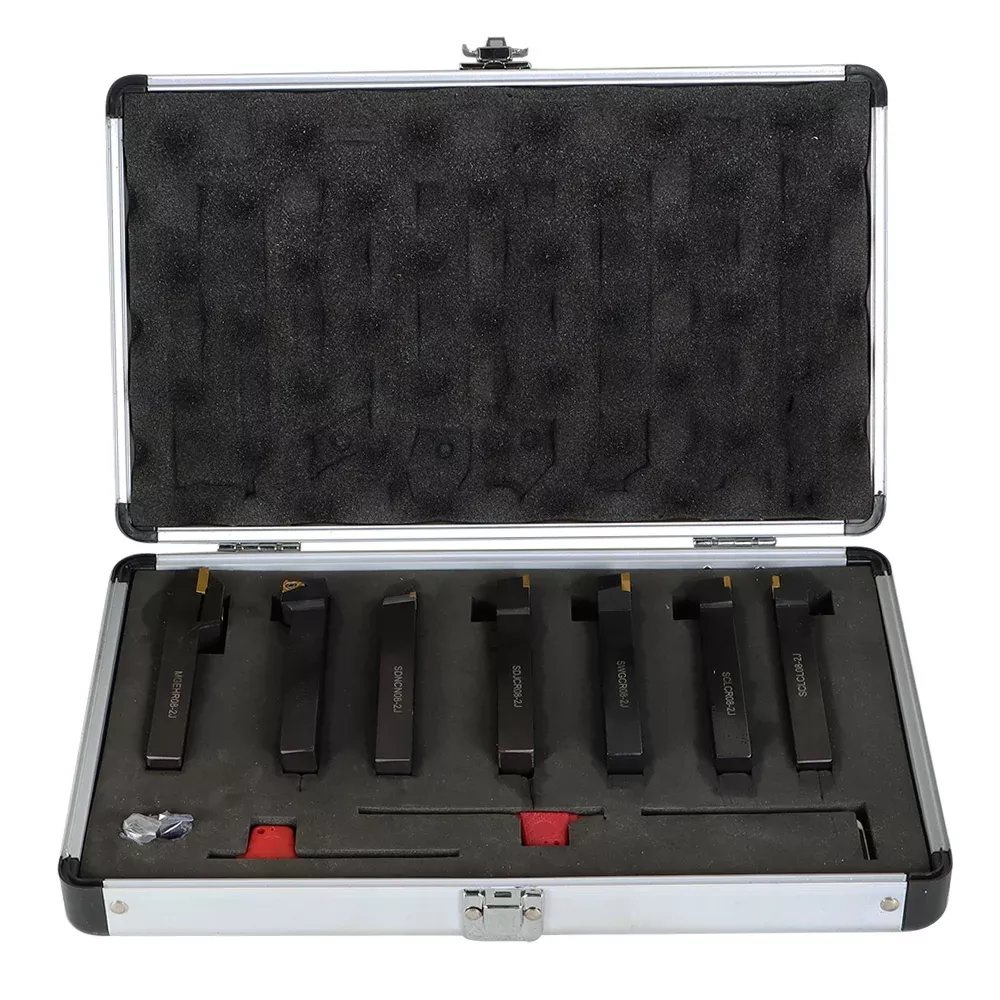 7PC Carbide Indexable Turning Tool 1/2" Lathe Tool Bit Set Thread Insert+Holder