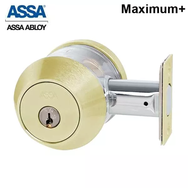 ASSA - 7000 Series - Maximum+ - Single Cylinder Deadbolt with Security Guard - KD - 605 - Bright Brass - Grade 1