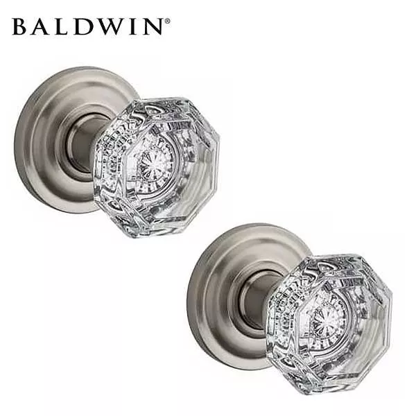 Baldwin Reserve - PS.CRY.TRR - Crystal Knob Set - Traditional Round Rose - 150 - Satin Nickel - Passage - Grade 2
