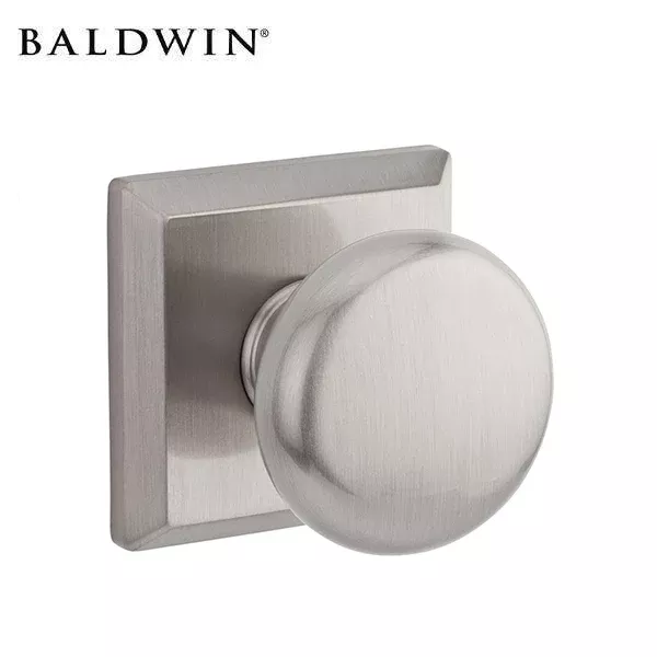 Baldwin Reserve - PV.ROU.TSR - Round Knob Set - Traditional Square Rose - 150 - Satin Nickel - Privacy - Grade 2