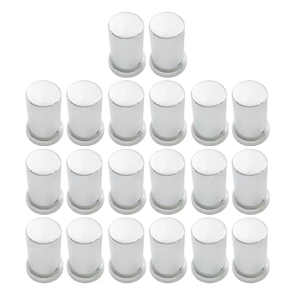 Chrome Semi Truck Lug Nut Covers 33mm Push-On Tube Top Plastic 3 3/8" Set of 20
