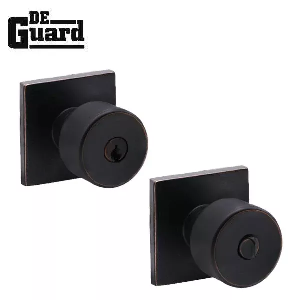 Contemporary Flat Ball Door Knob Set - Entrance - Square Rose - Aged Bronze - Grade 3 (SC1)