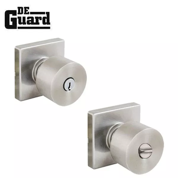 Contemporary Flat Ball Door Knob Set - Entrance - Square Rose - Satin Nickel - Grade 3(SC1)