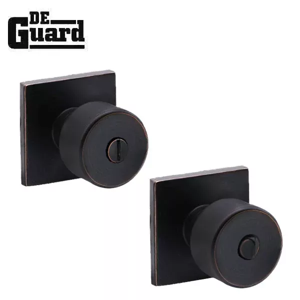 Contemporary Flat Ball Door Knob Set - Privacy - Square Rose - Aged Bronze - Grade 3