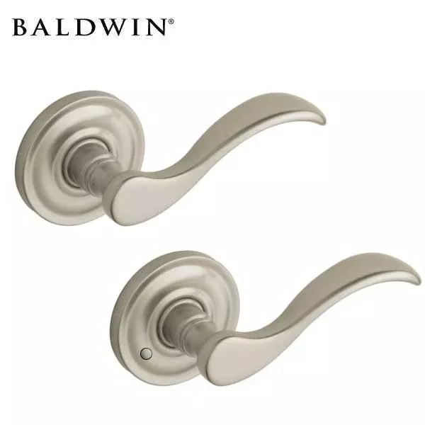 *Discontinued* Baldwin - 5455V.150 - Wave Lever Set - Traditional Round Rose - 150 - Satin Nickel - Privacy - Grade 3