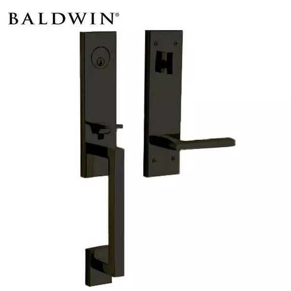 *Discontinued* Baldwin Estate - 85391.RENT - Minneapolis 3/4 Escutcheon Handleset - Singl Cyl - 190 - Satin Black - Grade 2 - RH
