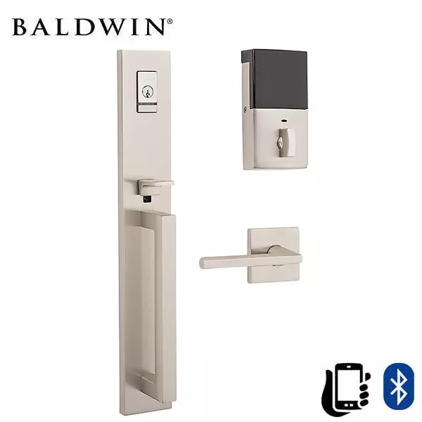 *Discontinued* Baldwin Estate Evolved - 85392.BLENT - Minneapolis Escutcheon Full Handleset - Singl Cyl - Bluetooth - 150 - Satin Nickel - Grade 2 - LH