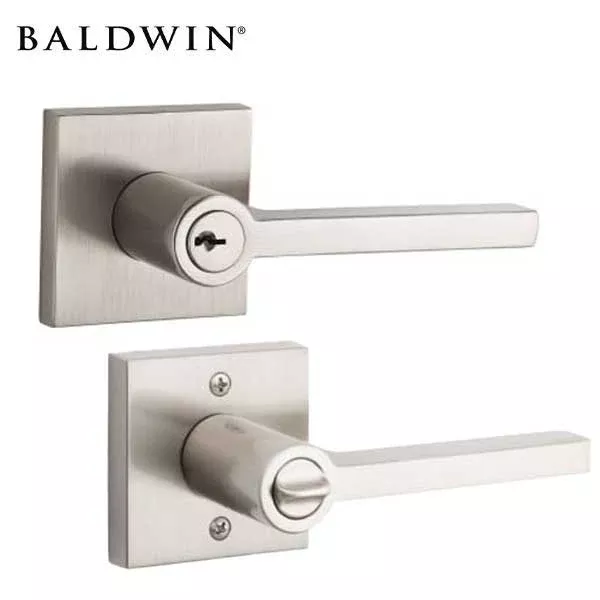 *Discontinued* Baldwin Reserve - EN.SQU.CSR - Contemporary Square Lever Set - Square Rose - 150 - Satin Nickel - Entrance - Grade 2 - RH