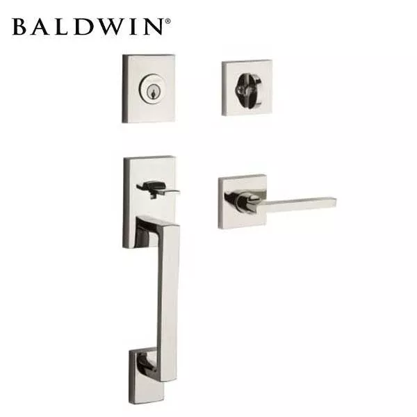 *Discontinued* Baldwin Reserve - La Jolla Contemporary Lever Handleset - Singl Cyl - Contemporary Square Rose - 150 - Satin Nickel - Grade 2 - RH