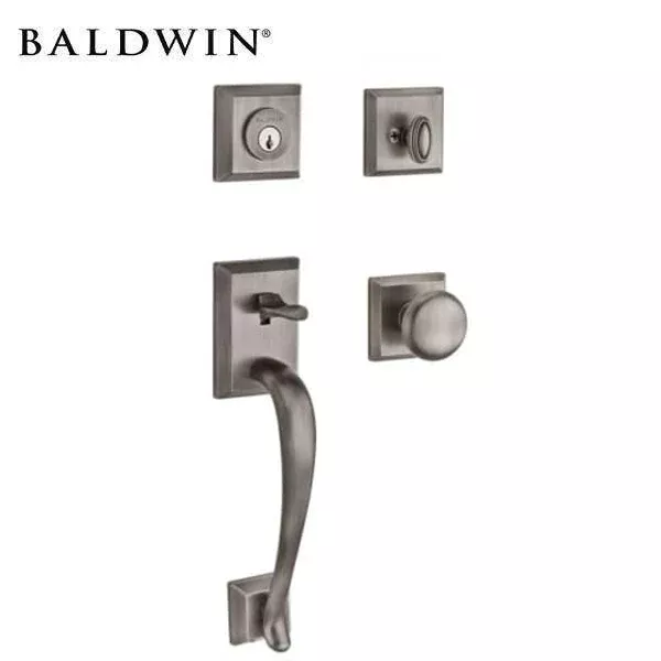 *Discontinued* Baldwin Reserve - Napa Knob Handleset - Singl Cyl - Traditional Square Rose - 150 - Satin Nickel - Grade 2