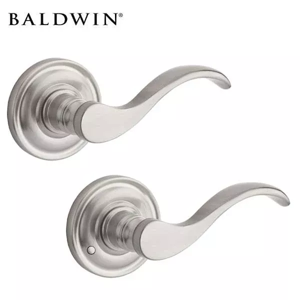 *Discontinued* Baldwin Reserve - PV.CUR.TRR - Curve Lever Set - Traditional Round Rose - 150 - Satin Nickel - Privacy - Grade 2 - RH