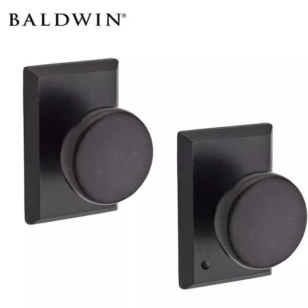 *Discontinued* Baldwin Reserve - PV.RUS.RSR - Rustic Knob Set - Rustic Square Rose - 481 - Dark Bronze - Privacy - Grade 2