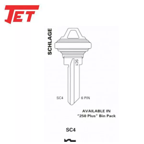 *Discontinued* JET - SC4-250 - Schlage - 6-Pin Key Blank - Nickel Plated - 250 Pack