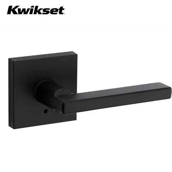 *Discontinued* Kwikset - 155HFL - Halifax Lever Set - Square Rose - 514 - Matte Black - Privacy -Grade 2