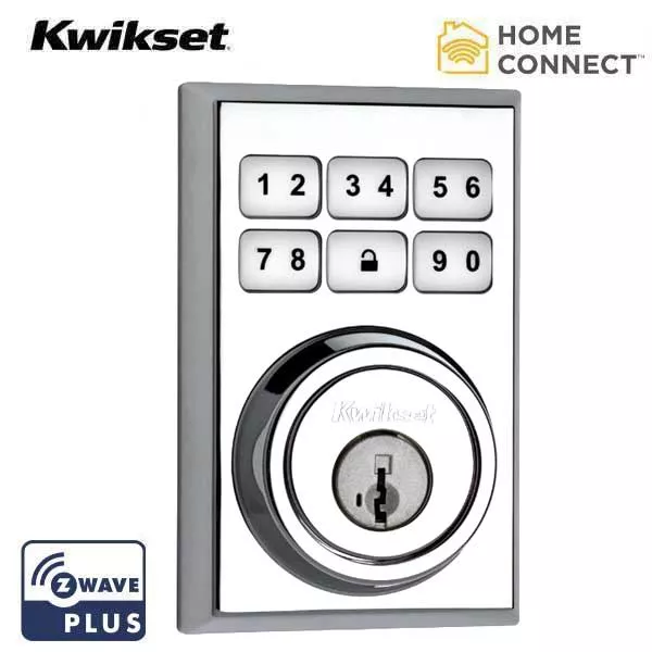 *Discontinued* Kwikset - SmartCode 910CNT - Electronic Contemporary Deadbolt - 26 - Polished Chrome - Home Connect - Z-Wave - SmartKey Technology
