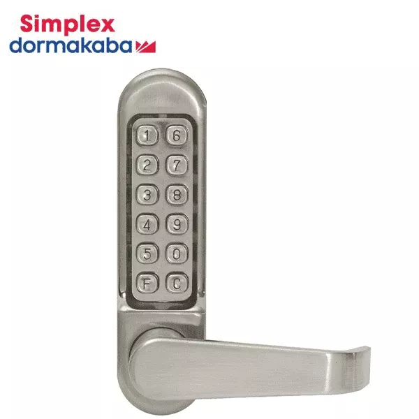 *Discontinued* Simplex - LD471 - Mechanical Pushbutton Flat Lever Set - Passage - 2-3/8" Backset - Satin Stainless