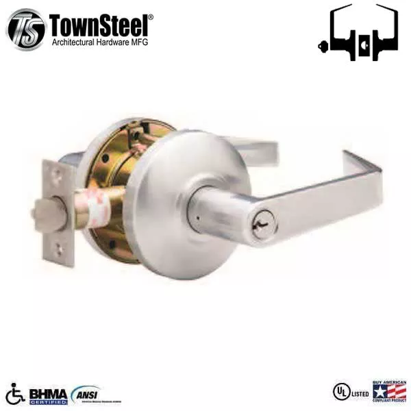 *Discontinued* TownSteel - CSRC-84-S- Commercial Lever Set Handle- Clutch Lever Set- 2-3/4 " Backset - Satin Chrome - Classroom -Grade 2