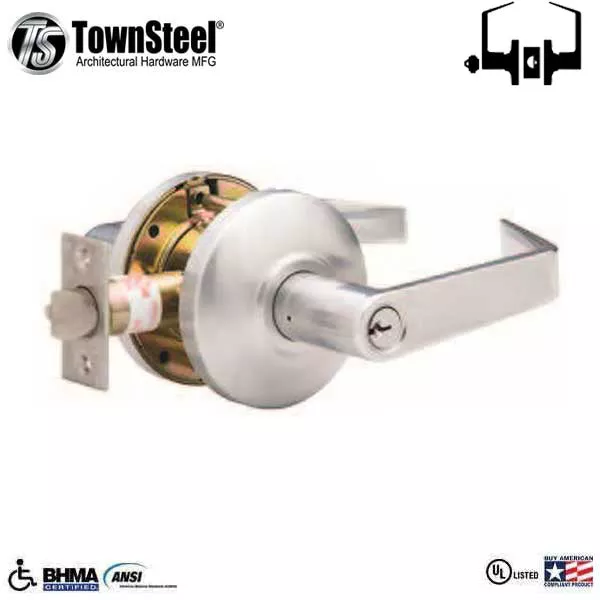 *Discontinued* TownSteel - CSRC-86-S - Commercial Lever Set Handle- Clutch Lever Set- 2-3/4 " Backset - Satin Chrome - Storeroom -Grade 2