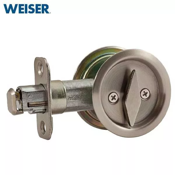 *Discontinued* Weiser - WR1031 5 V SL - Round Pocket Door Lock Latch - Privacy - Antique Brass