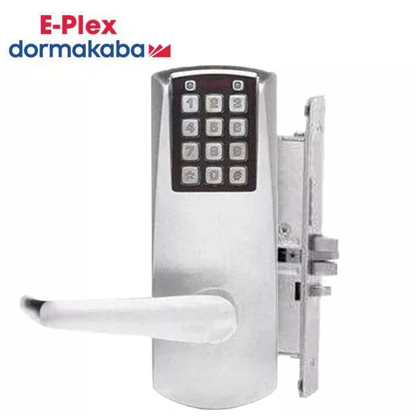 E-Plex - E2066 - Electronic Pushbutton Mortise Lever Set - Long Lever Set - 2¾" Backset - Satin Chrome - Grade 1