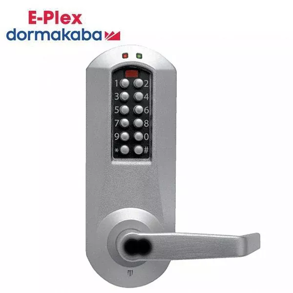 E-Plex - E5051S - Electronic Pushbutton Cylindrical Lever Set - Privacy - LFIC - 2¾" Backset - Satin Chrome - Grade 1