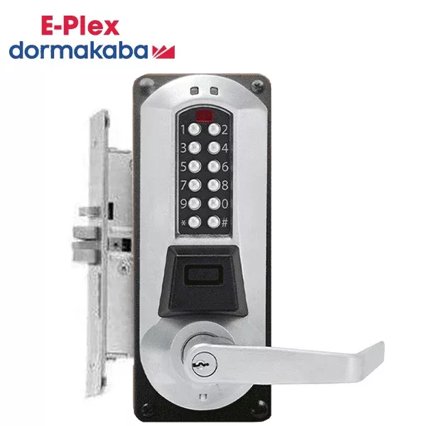 E-Plex - E5086XK - Electronic Pushbutton PROX Mortise Lever Set - Kaba 90 - 2 3⁄4" Backset - Satin Chrome - Grade 1