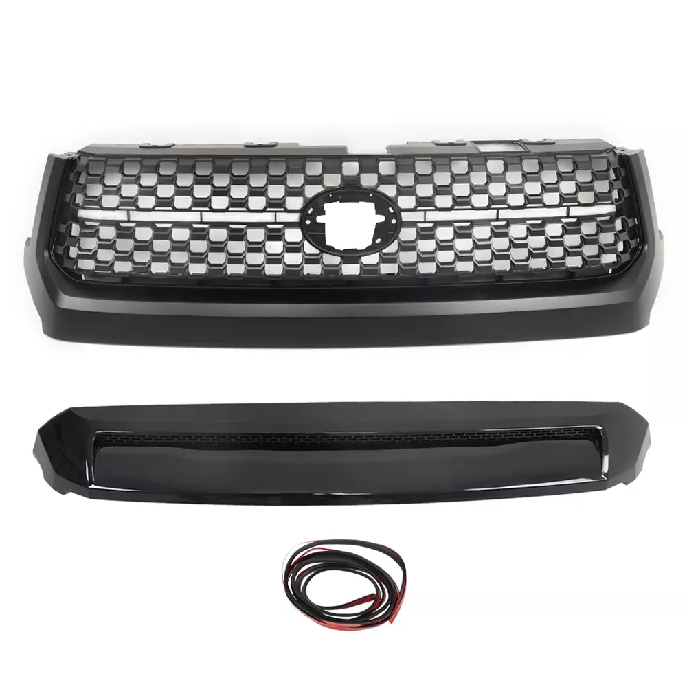 Front Grille And Hood Bulge Molding Black Set Replacement for 2014-2020 Tundra