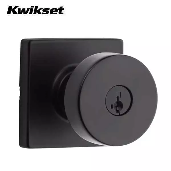 Kwikset - 740PSK - Pismo Knob Set - Square Rose - 514 - Matte Black - Entrance - SmartKey Technology - Grade 3
