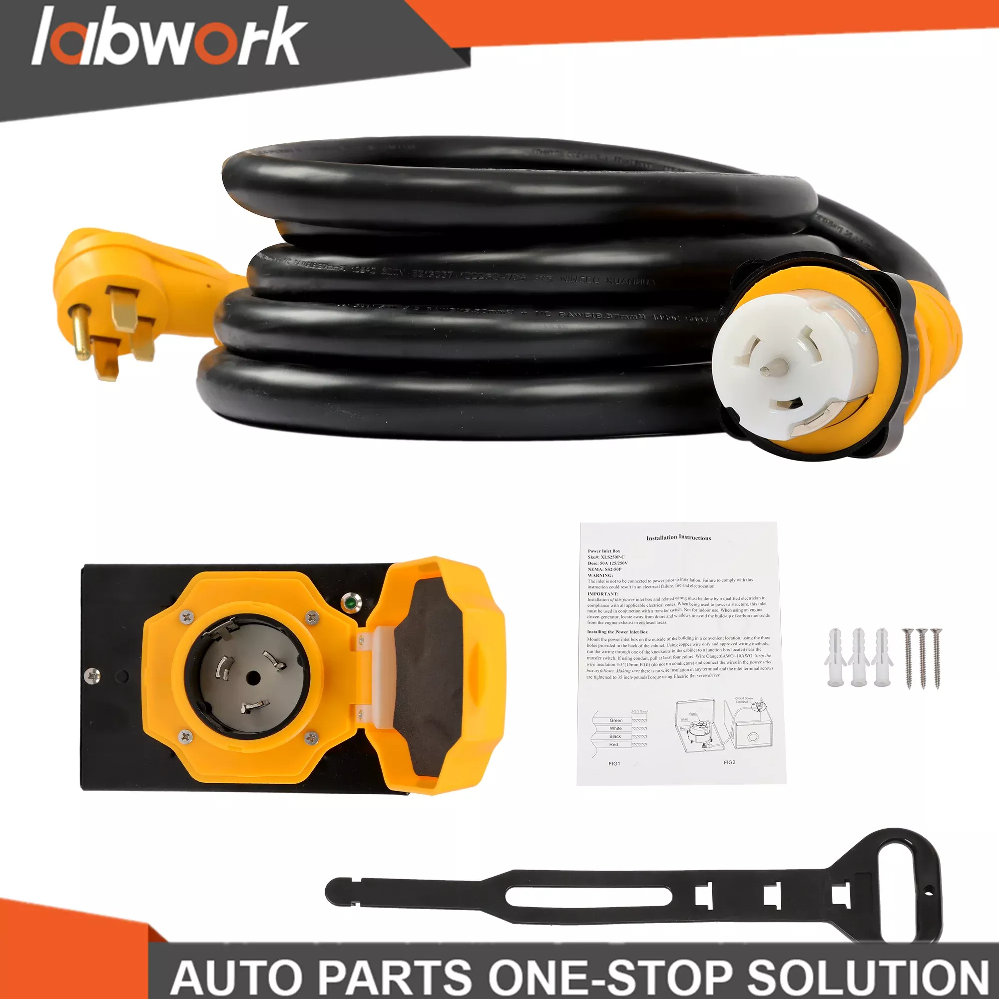 Labwork 15FT 50 Amp generator extension cord and Inlet Box NEMA 14-50P /SS2-50R