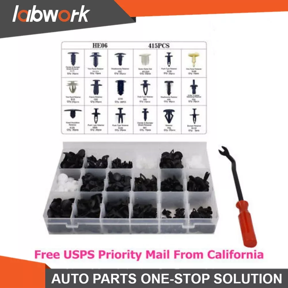 Labwork 415 PCS Plastic Rivets Fastener Fender Bumper Push Pin Clips