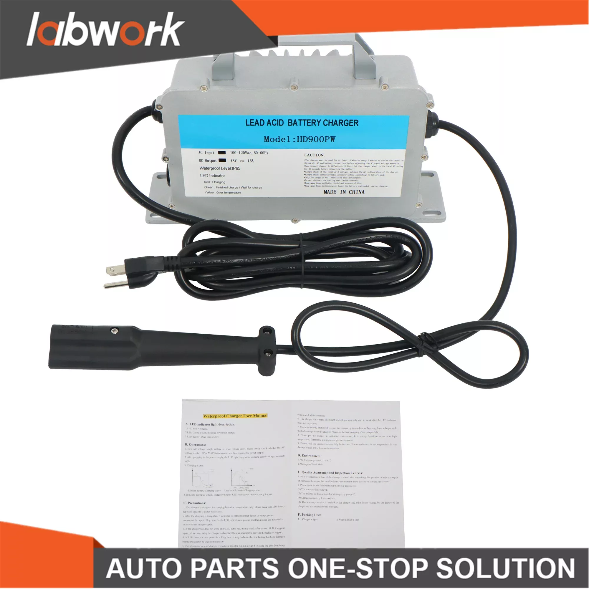Labwork Battery Charger For Yamaha G29 Drive Golf Carts - 48V 15A Waterproof