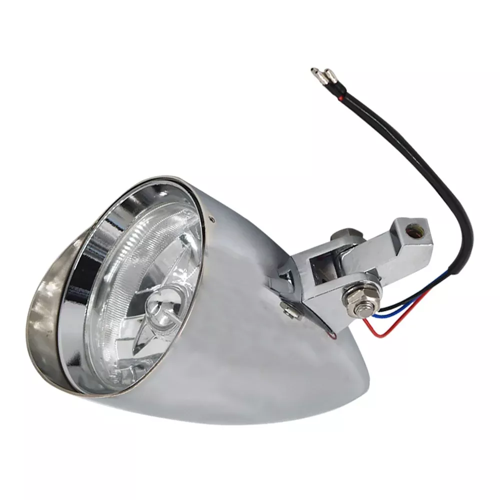 labwork Chrome Motorcycle Visor Headlight 12V High Low Beam Universal for Bobber Cruiser