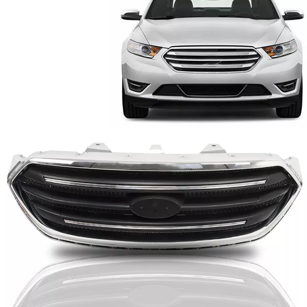 labwork Front Upper Bumper Grille Matte Black with Chrome Frame Replacement for Taurus 2013-2019