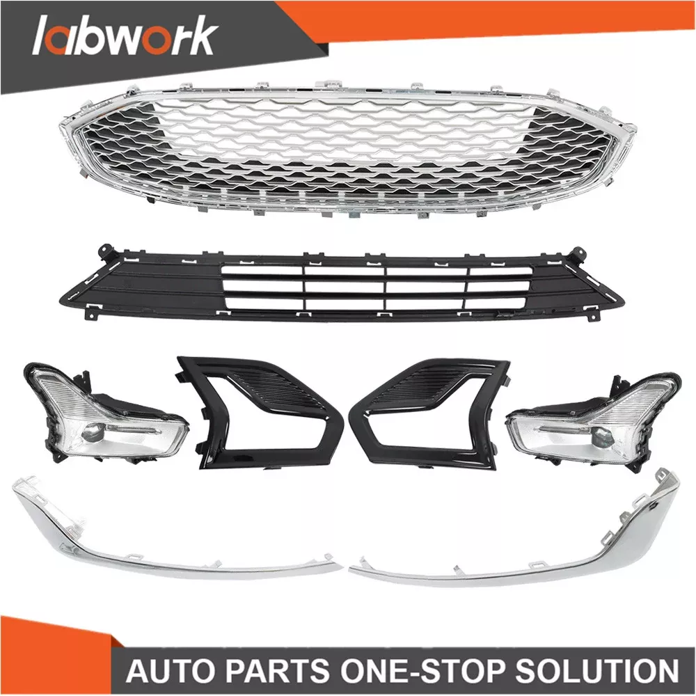 Labwork FrontUpper&Lower Grill w/ Fog Lights & Cover For 2019 2020 Ford Fusion