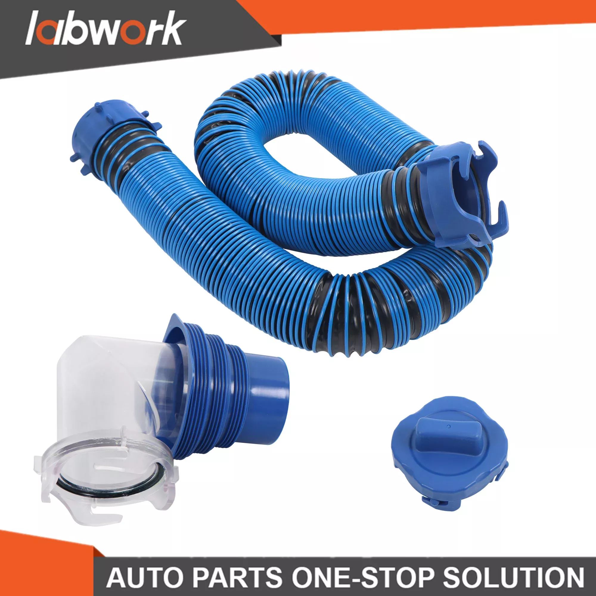 Labwork Heavy-Duty RV Sewer Hose 10ft with Clear 90-degree Adapter for Draining