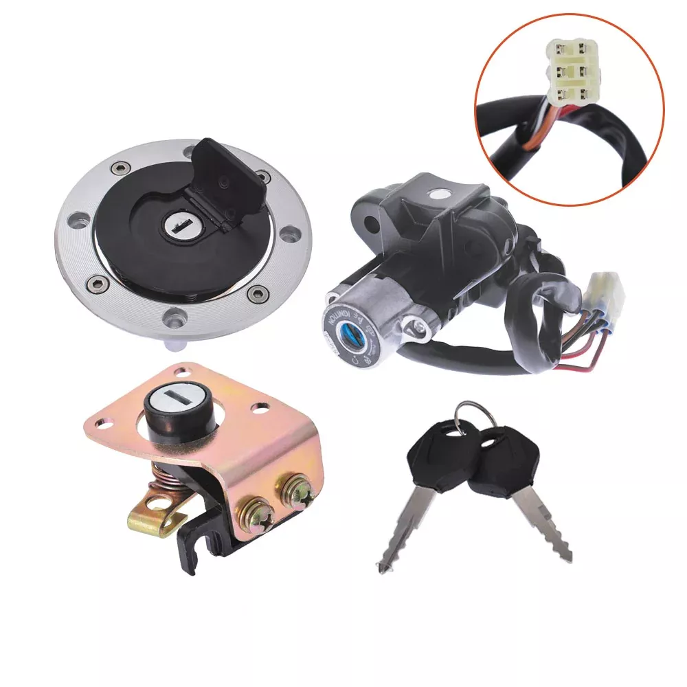 labwork Ignition Switch Fuel Cap Seat Lock Keys Black Replacement for Suzuki GSX600 1998-2006 GSX750 1998-2006