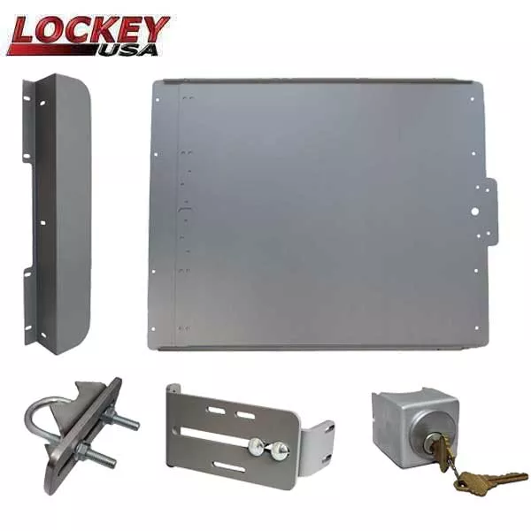 Lockey - ED50 - Edge Panic Shield Safety Kit - With Keyed Gate Box , Latch Protector and Jamb Stop - Silver